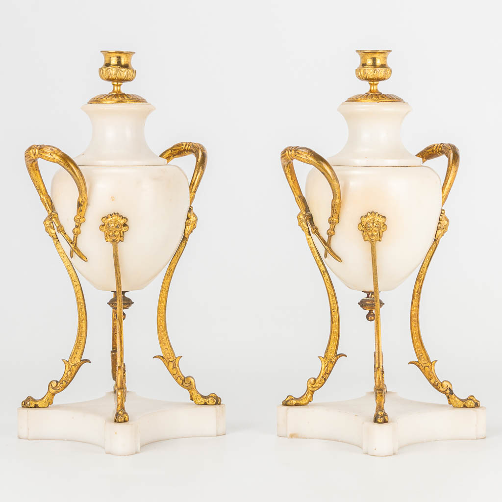 A pair of bronze mounted marble cassolettes en candlesticks. - Image 2 of 12