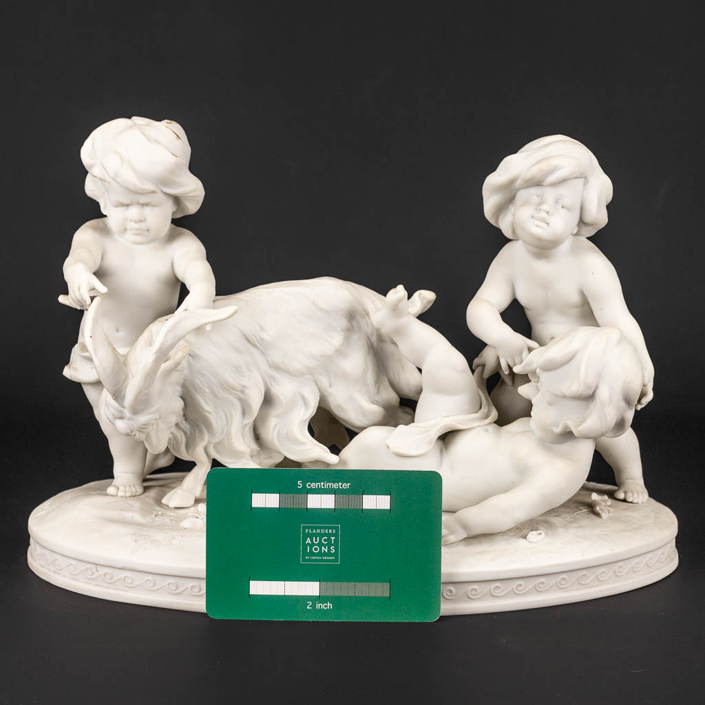 A group of kids and a goat made of biscuit porcelain and marked Richard Eckert& Co, Volkstedt. - Image 8 of 15