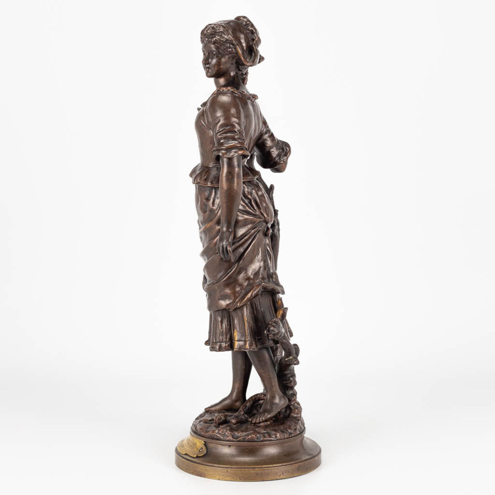 Charles ANFRIE (1833-1905) 'Poste Restante aux champs' a bronze statue of a young lady. - Image 3 of 12