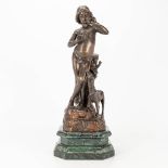 Joaquim ANGLES CA„E (1859-c.1911) 'Idylle', a bronze statue of a boy with flute and his dog