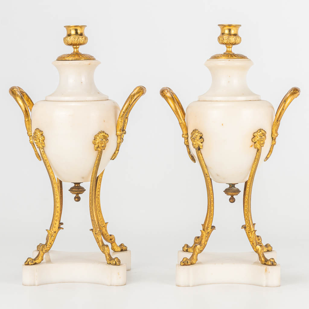 A pair of bronze mounted marble cassolettes en candlesticks. - Image 5 of 12