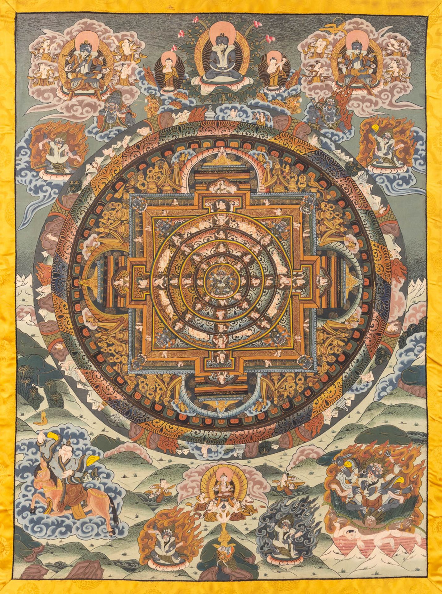 An Oriental Thangka, with hand-painted decor on a silk base. - Image 7 of 9