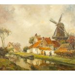 Alfred VAN NESTE (1874-1969) 'Molenwyck, Hameau du moulin' a painting of a windmill, oil on canvas.