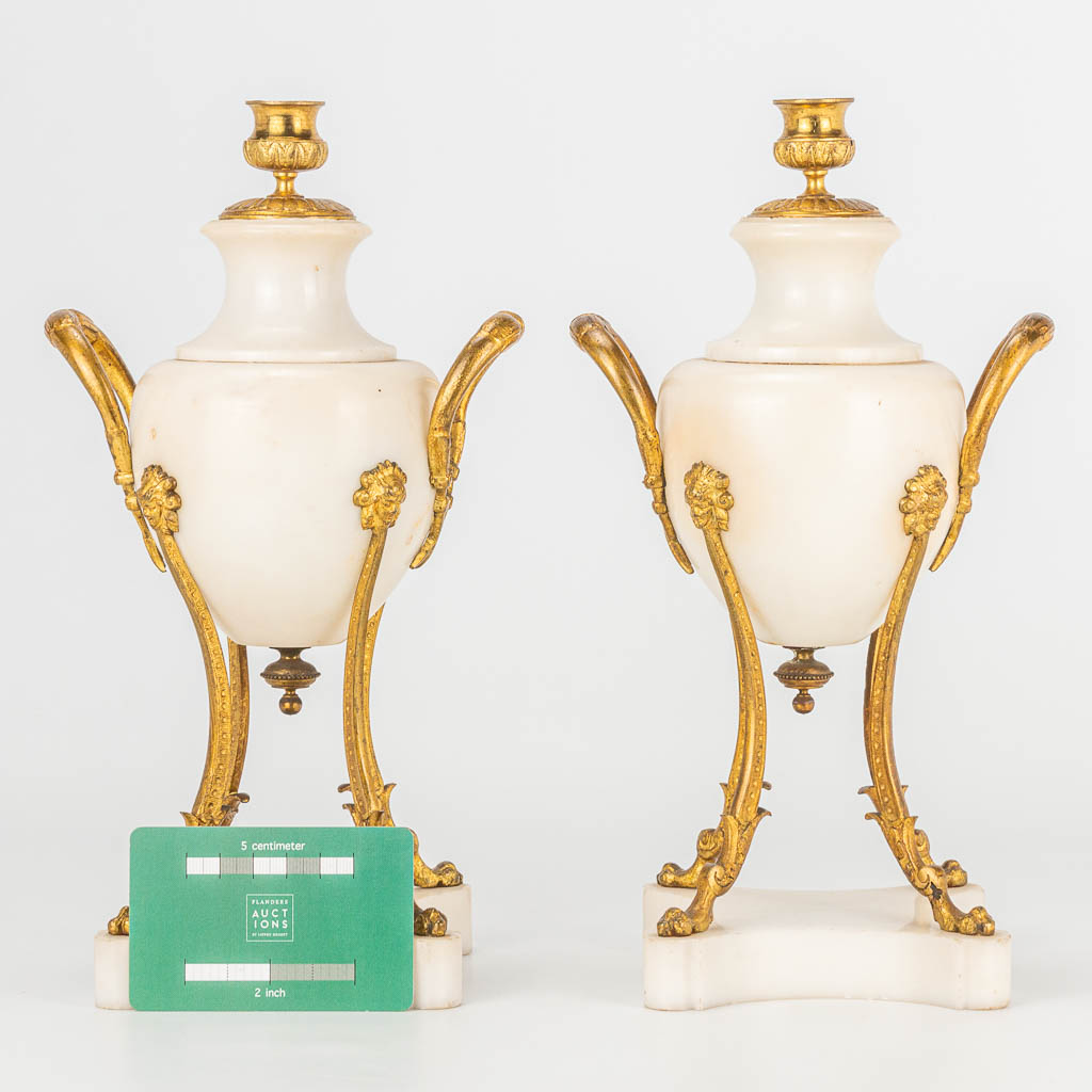 A pair of bronze mounted marble cassolettes en candlesticks. - Image 9 of 12