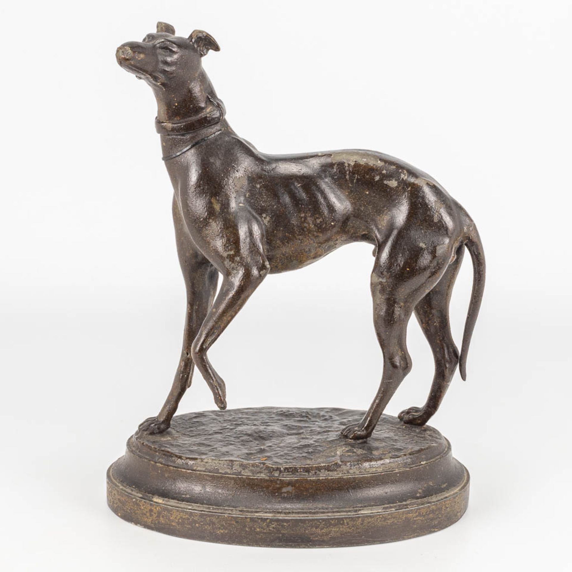 A statue of a greyhound made of spelter, Illegibly signed.  - Bild 9 aus 12