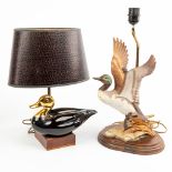 A collection of 2 table lamps with ducks, of which one is marked 'Flight at dusk' and 'The Franklin