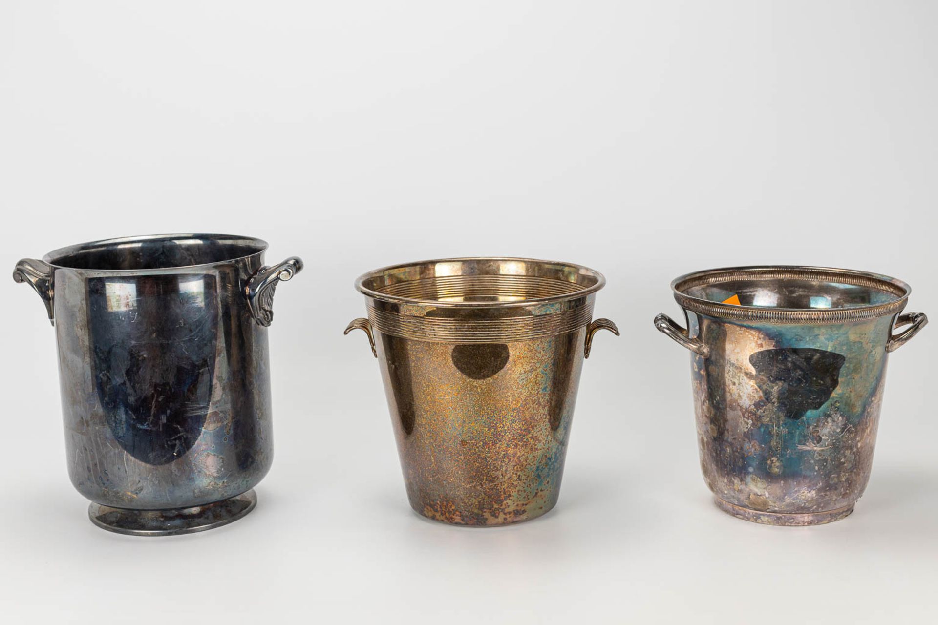 A collection of 3 silver plated champagne buckets, of which one is marked Christofle. - Image 4 of 15