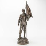 Charles ANFRIE (1833-1905) 'Quand On Voudra' a bronze statue of a soldier with flag.
