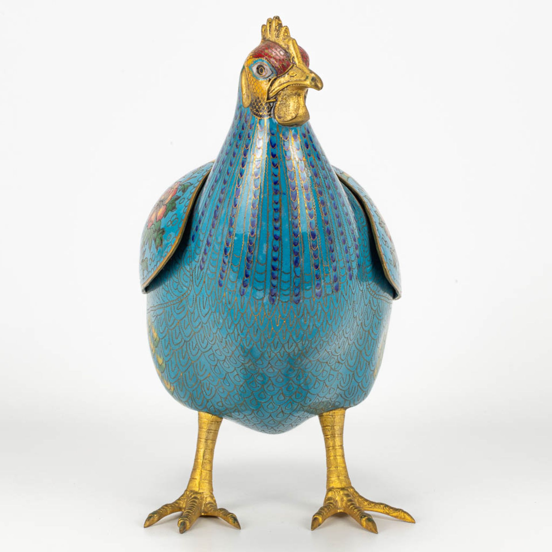 A large statue of a chicken, made of cloisonnŽ bronze. 20th century. - Image 2 of 10