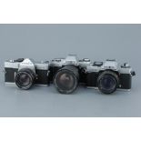 Three Minolta 35mm SLR Cameras