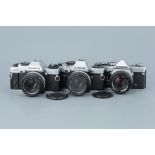 Three Olympus OM SLR Cameras
