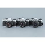 Three Olympus OM10 SLR Cameras