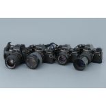 Four Praktica B Series SLR Cameras