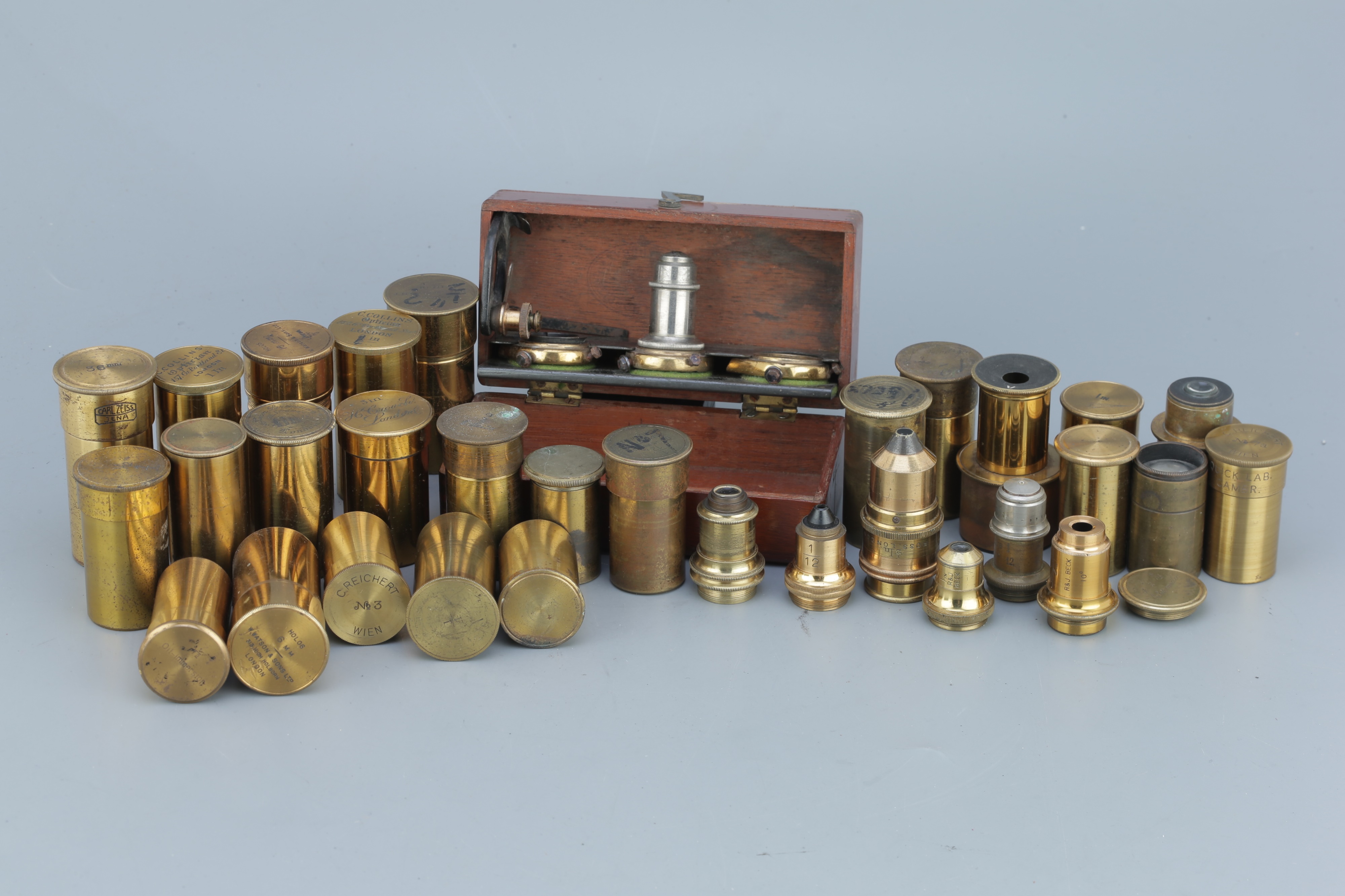 A Collection of Brass Microscope Objectives,
