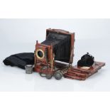 A British Made Half Plate Mahogany & Brass Camera,