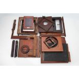 A Selection of Mahogany and Brass Camera Parts,