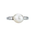 An Art Deco bouton pearl and diamond ring.
