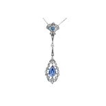 A beautiful Belle Epoque sapphire and diamond pendant necklace