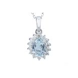 An aquamarine and diamond pendant.