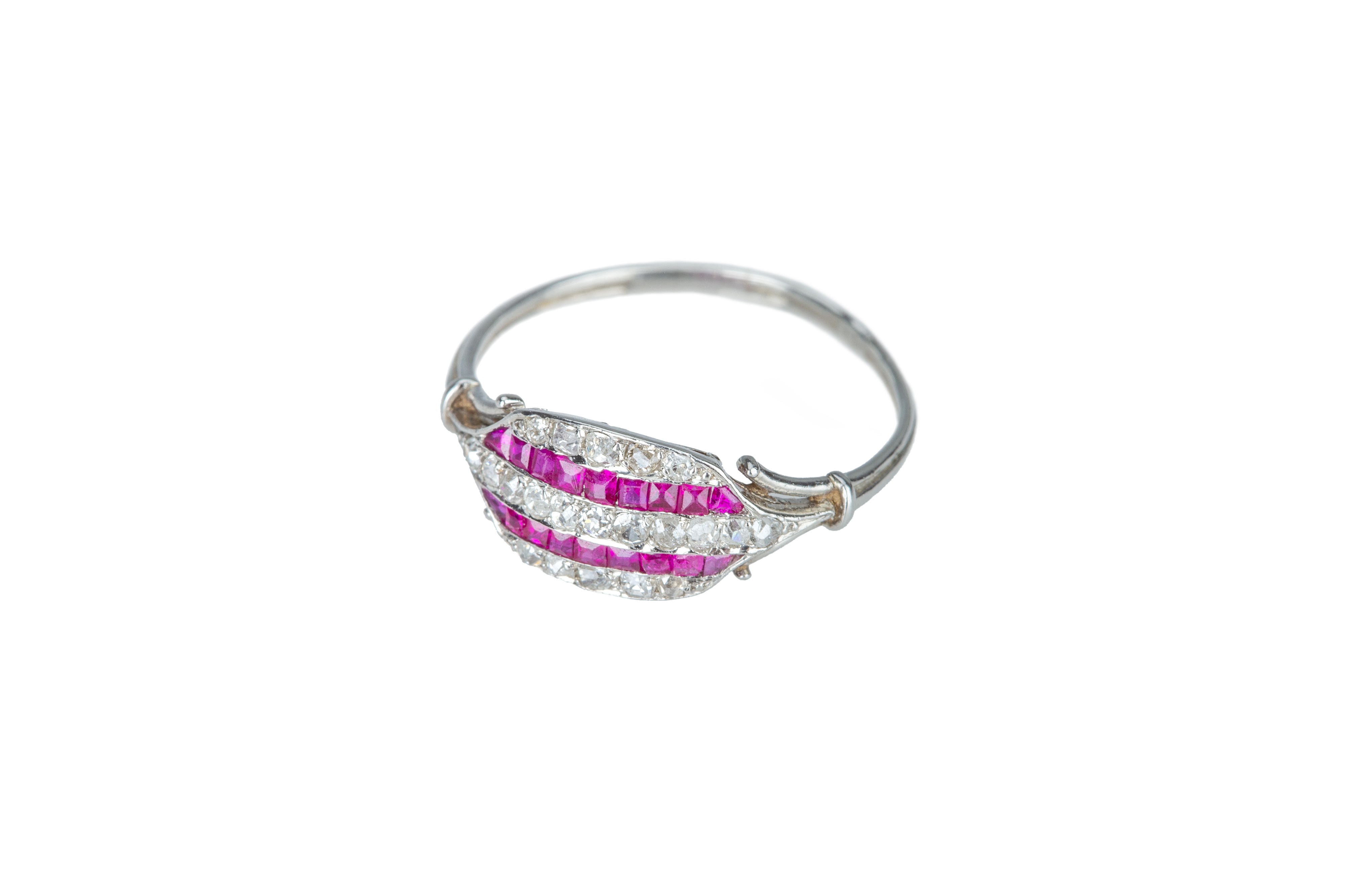 A French Art Deco ruby and diamond plaque ring. - Image 2 of 5