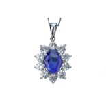 A tanzanite and diamond pendant.