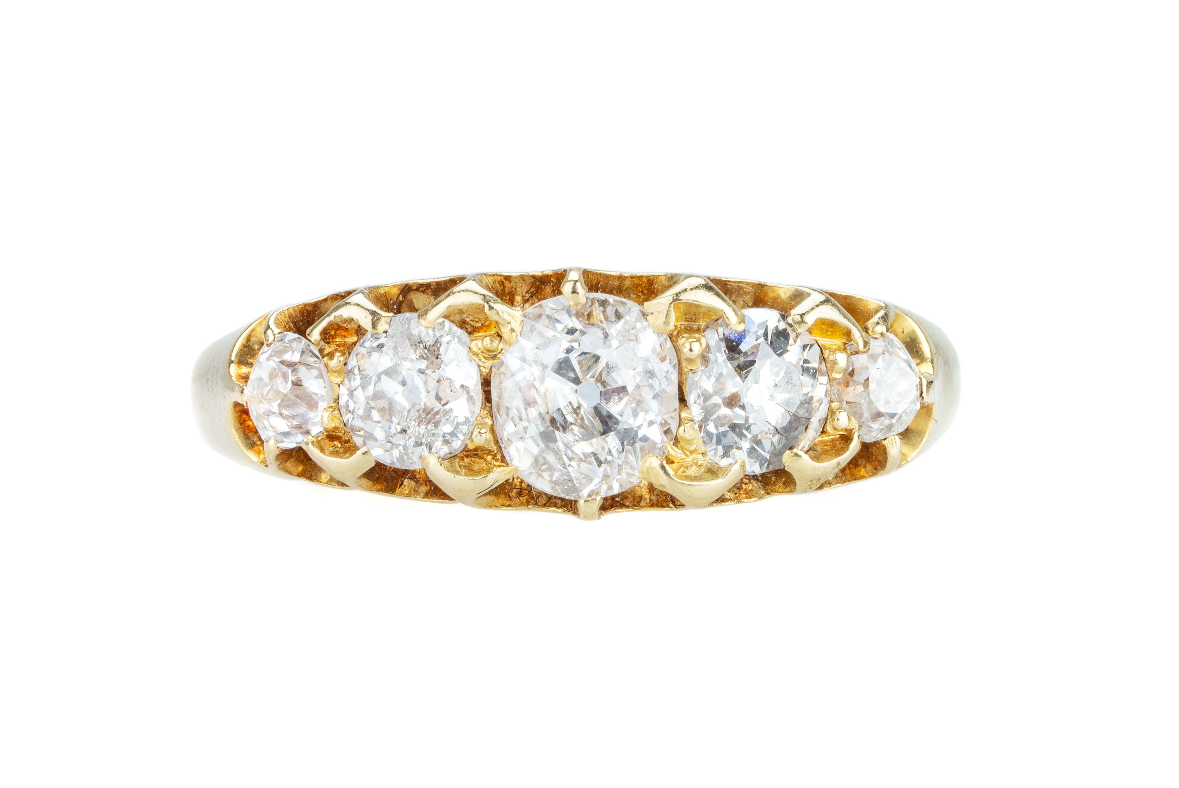 A Victorian 18 carat gold and diamond five stone ring.