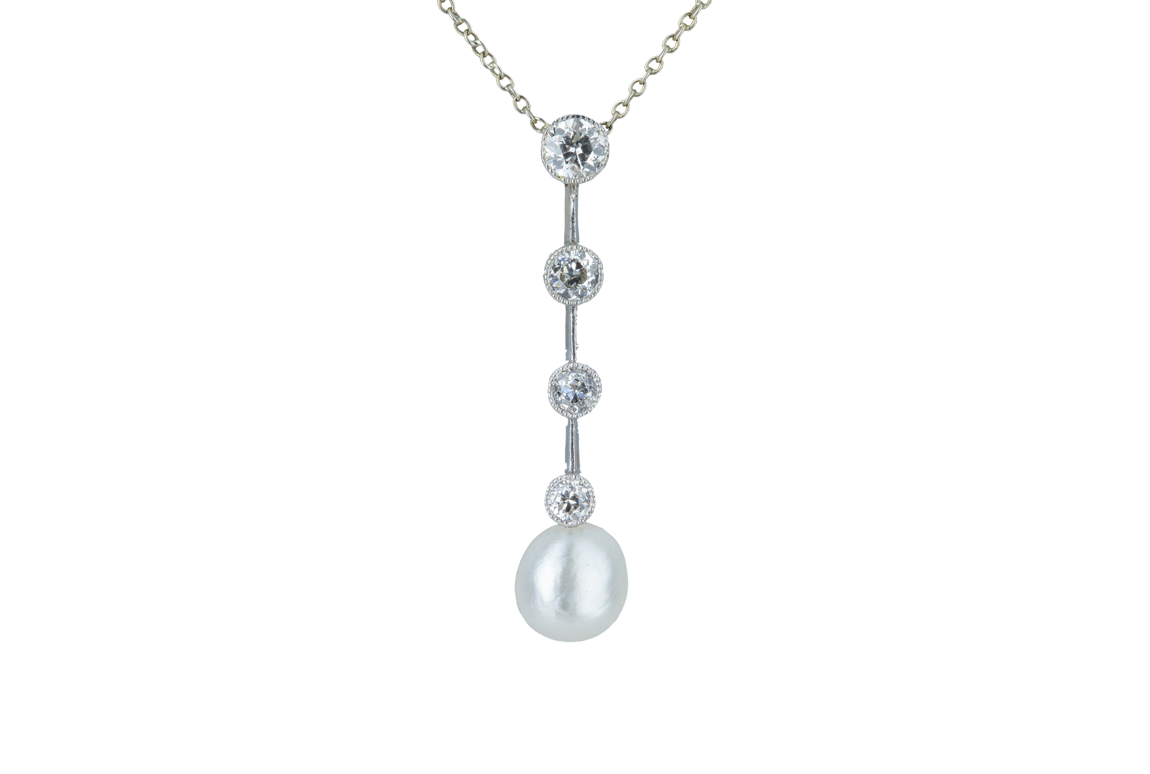 A diamond and bouton pearl pendant.