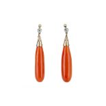 A pair of Victorian coral and diamond earrings.