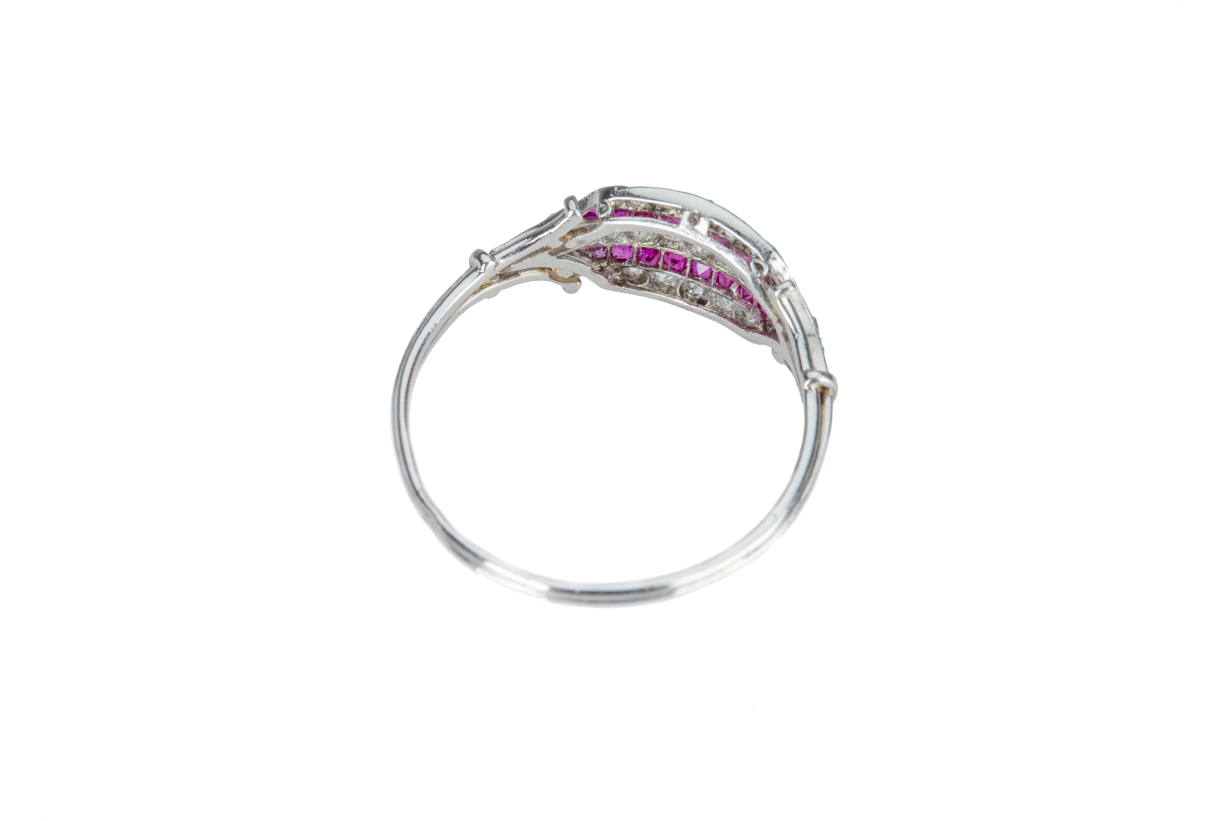 A French Art Deco ruby and diamond plaque ring. - Image 3 of 5