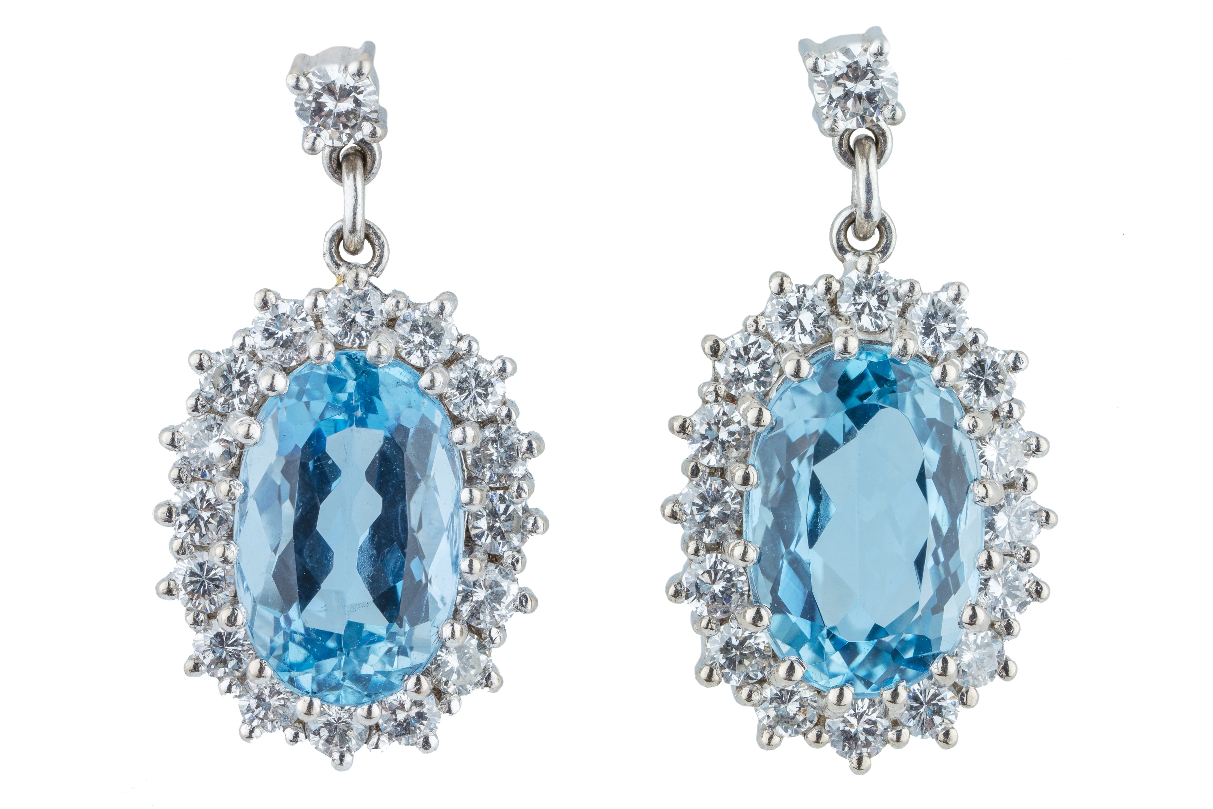 A pair of aquamarine and diamond earrings. - Image 2 of 4