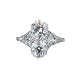 An elegant Art Deco two stone diamond ring.