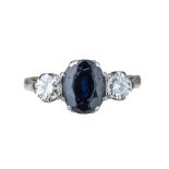 A sapphire and diamond ring.