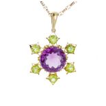 A striking amethyst and peridot pendant.