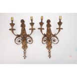 A Pair of Gilt Brass Twin Branch Wall Lights, 19th century,