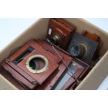 Collection of Mahogany Camera Parts & Brass Lenses,