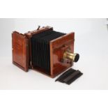An Unmarked Stereo Mahogany & Brass Field Camera,