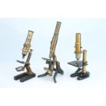 Three Brass Compound Microscopes,