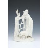 A Rare Derby Biscuit Figure of a Shepherdess,