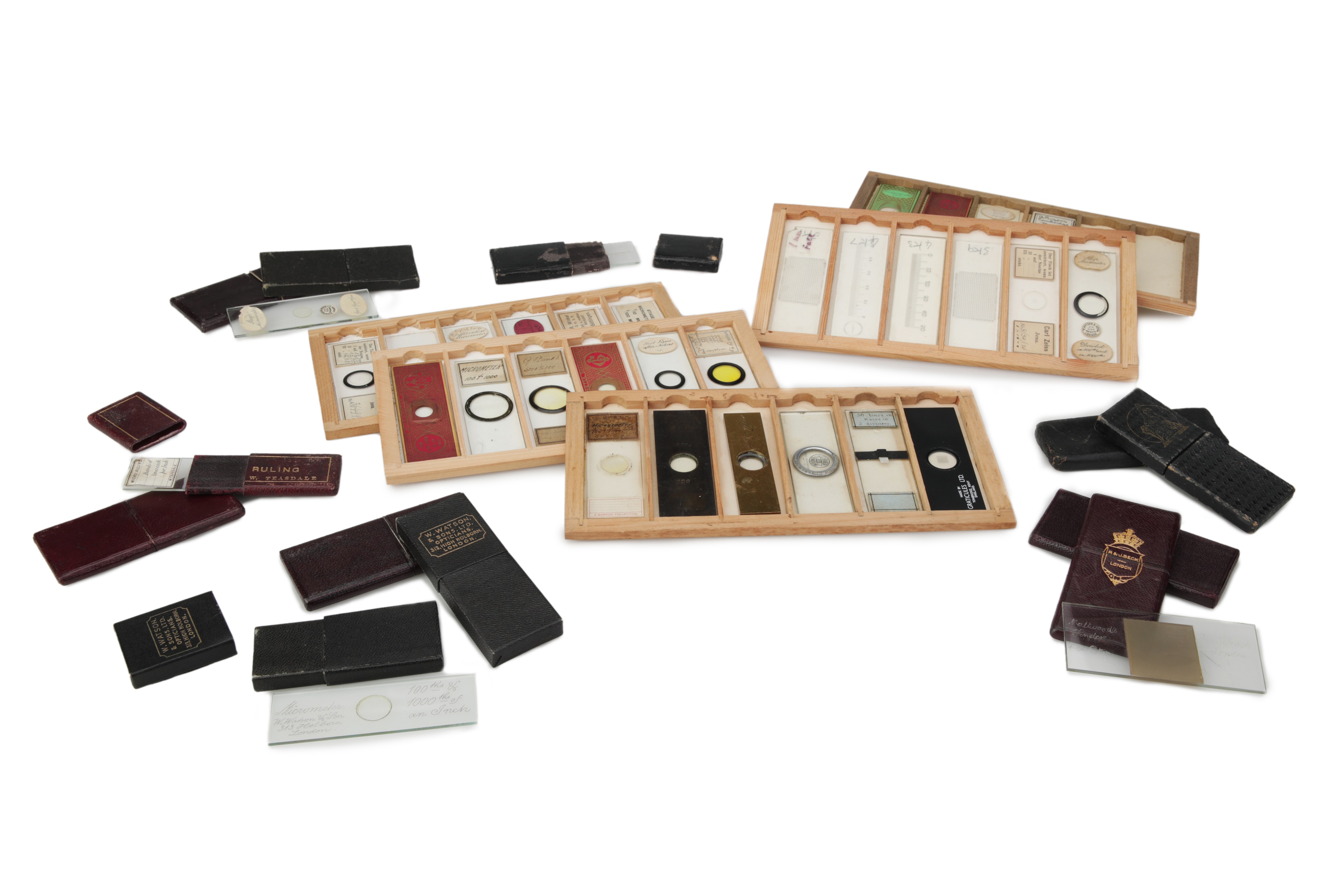 A Large Collection of Microscope Slide Micrometers;