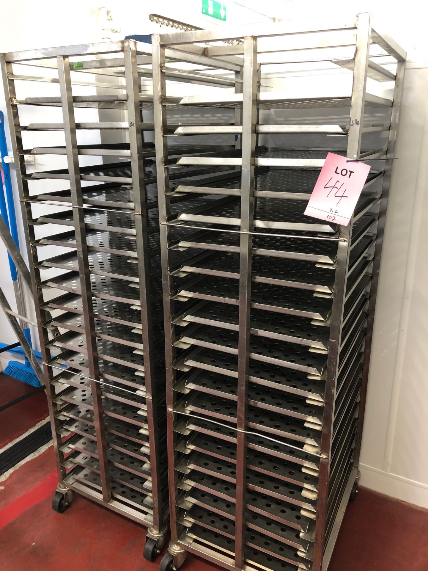 2 X S/S MOBILE TRAY RACKS.