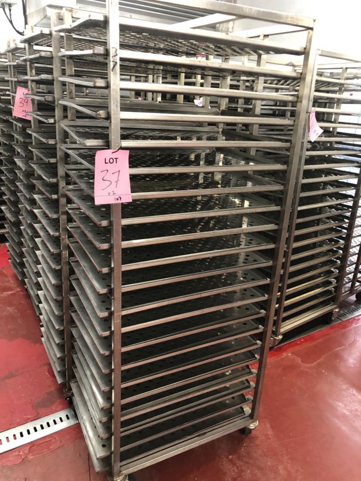 2 X S/S MOBILE TRAY RACKS.