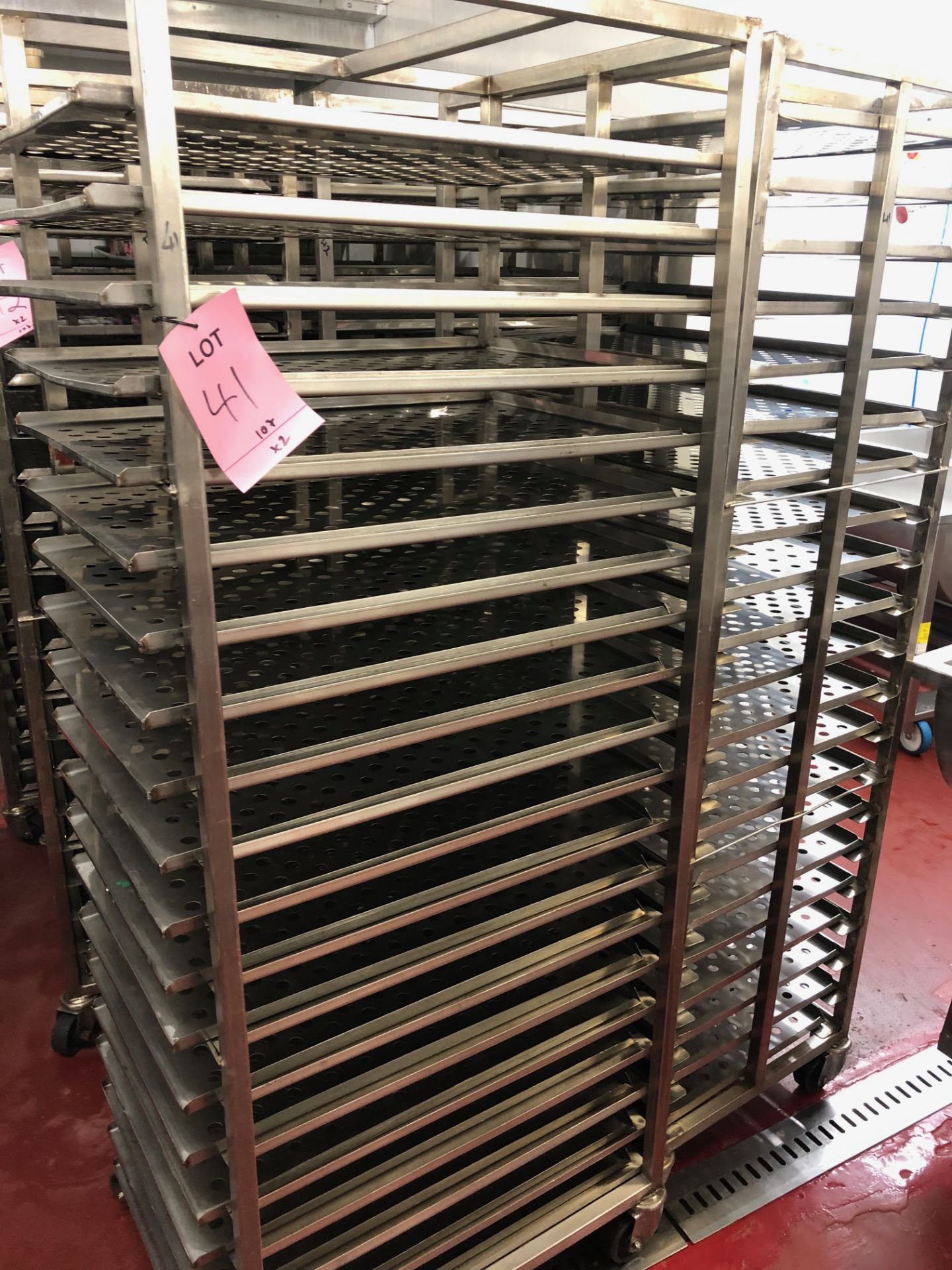 2 X S/S MOBILE TRAY RACKS.