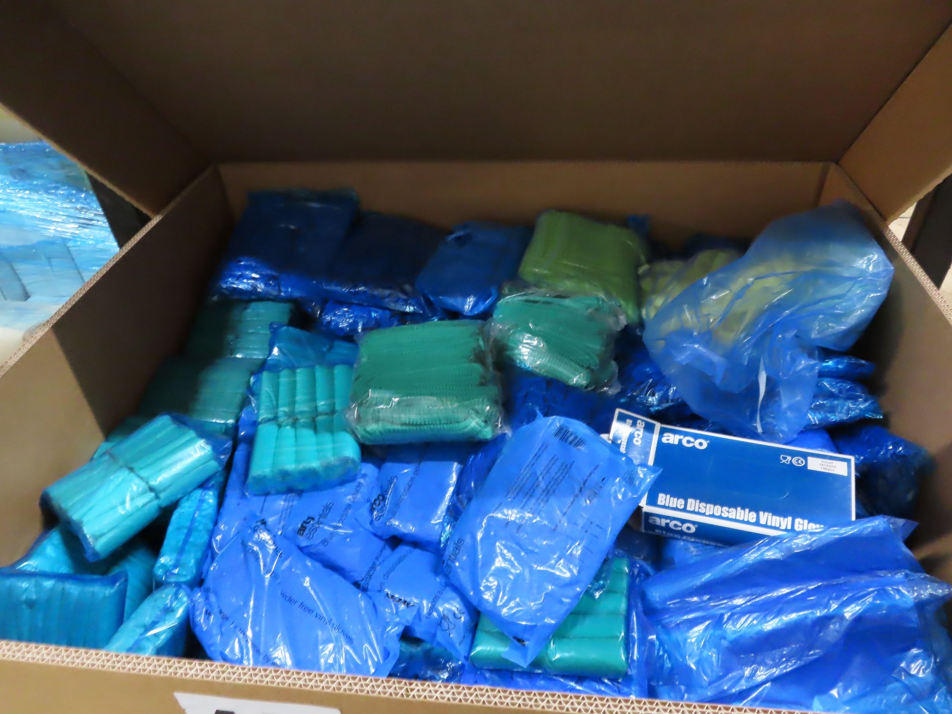 PALLET OF HAIR NETS, SHOE COVERS, GLOVES AND APRONS ETC. - Image 2 of 2