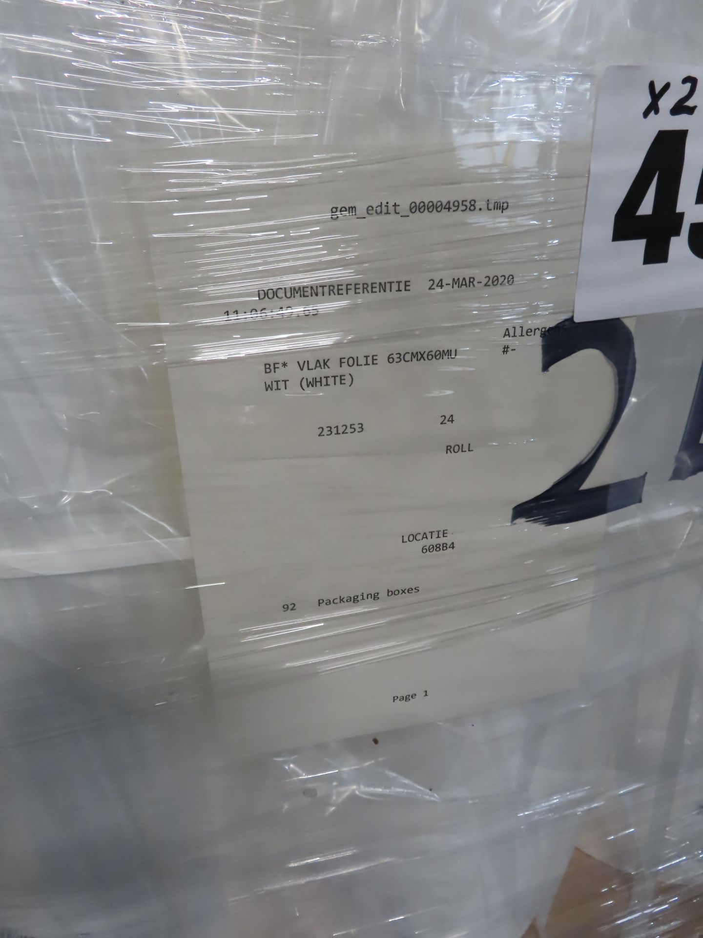 PALLET OF APPROX. 24 ROLLS WHITE FILM. - Image 2 of 4