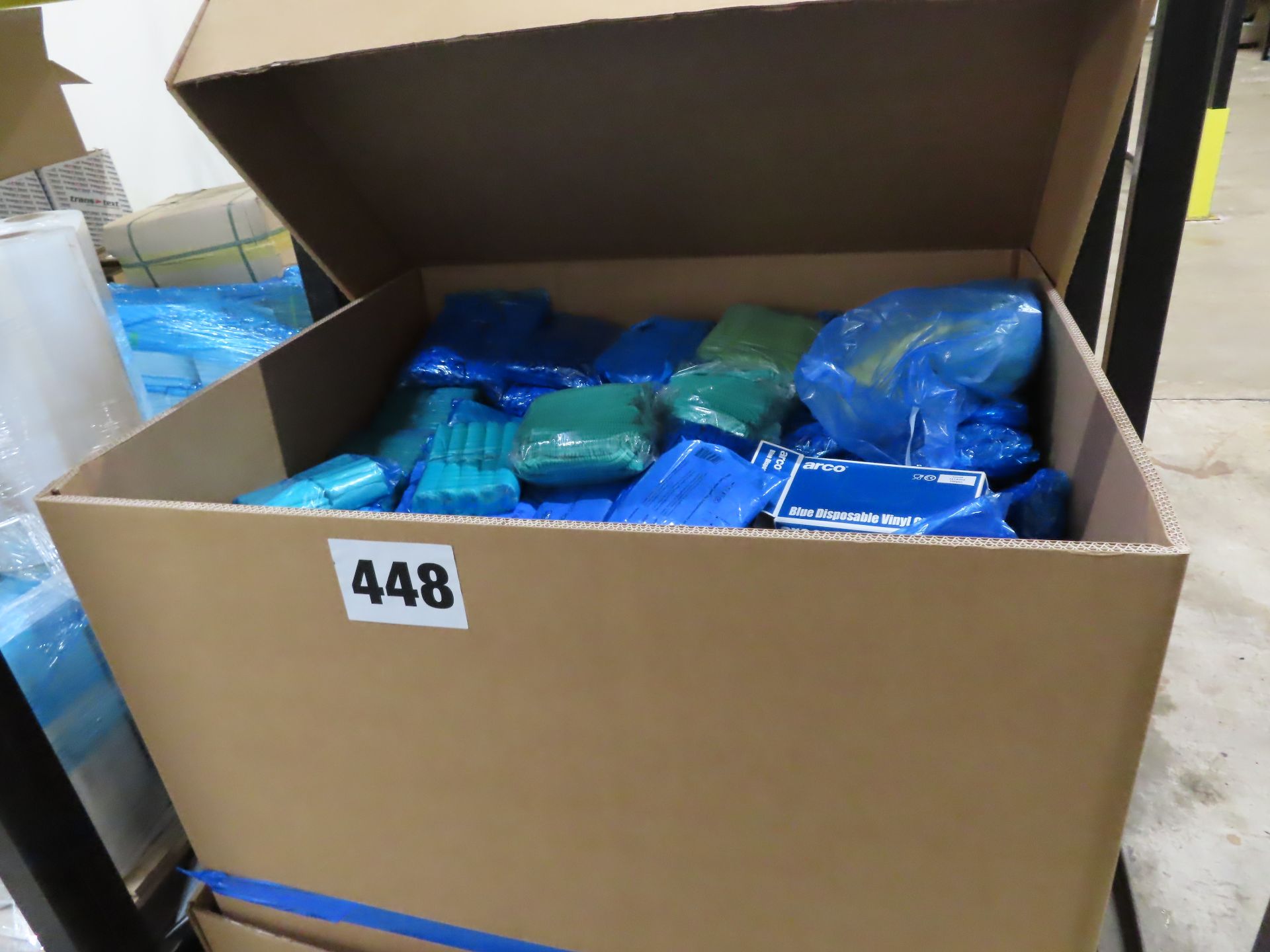 PALLET OF HAIR NETS, SHOE COVERS, GLOVES AND APRONS ETC.