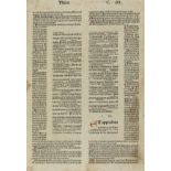 Bible, Latin. Leaf from Isaiah with commentaries, initials rubricated in red and blue, double …