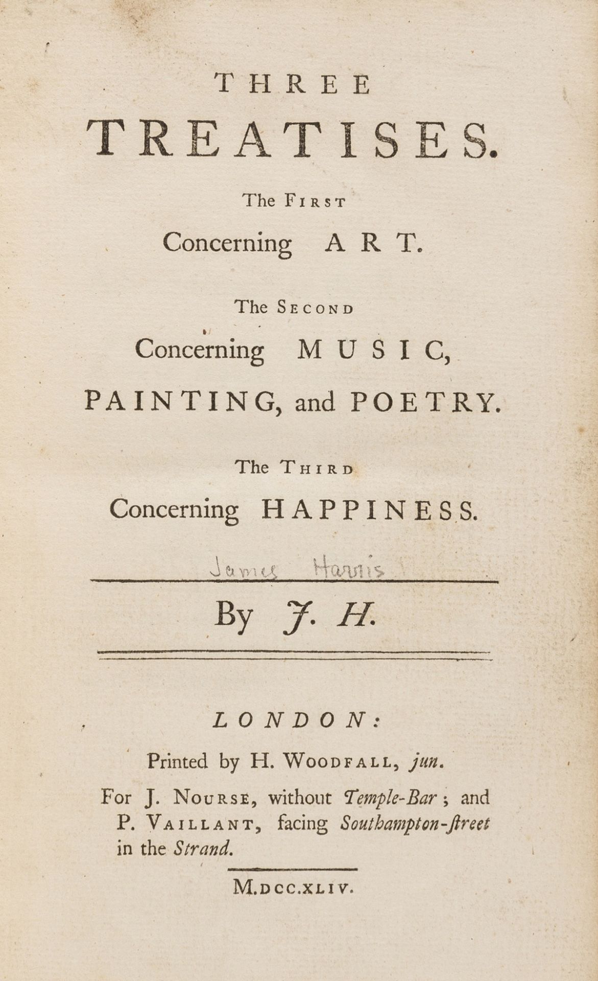 Harris (James) Three Treatises. The First concerning Art. The Second concerning Music, Painting, …