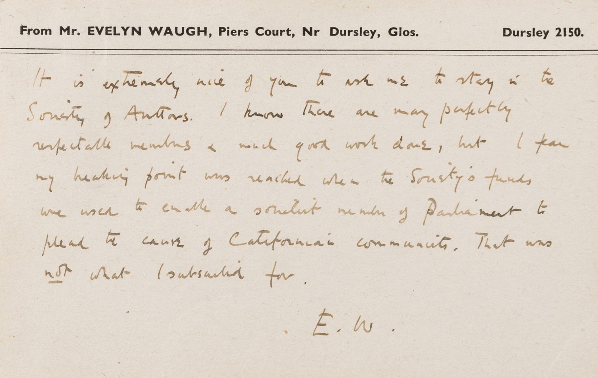 Waugh (Evelyn) 2 Autograph Postcards, resigning from the Society of Authors, 1950. - Image 2 of 2