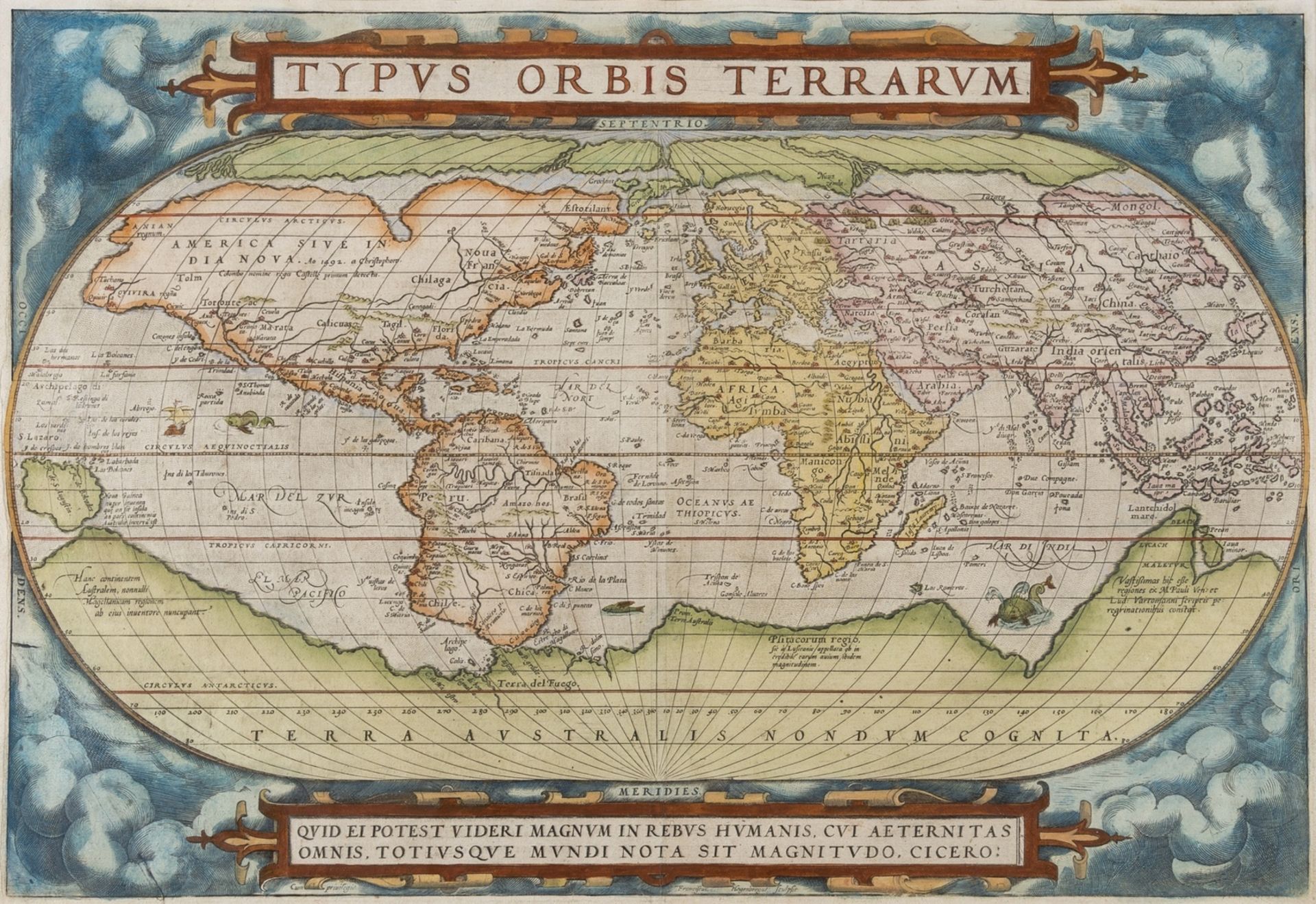 World.- Ortelius (Abraham) Typus Orbis Terrarum, [c. 1574-84].