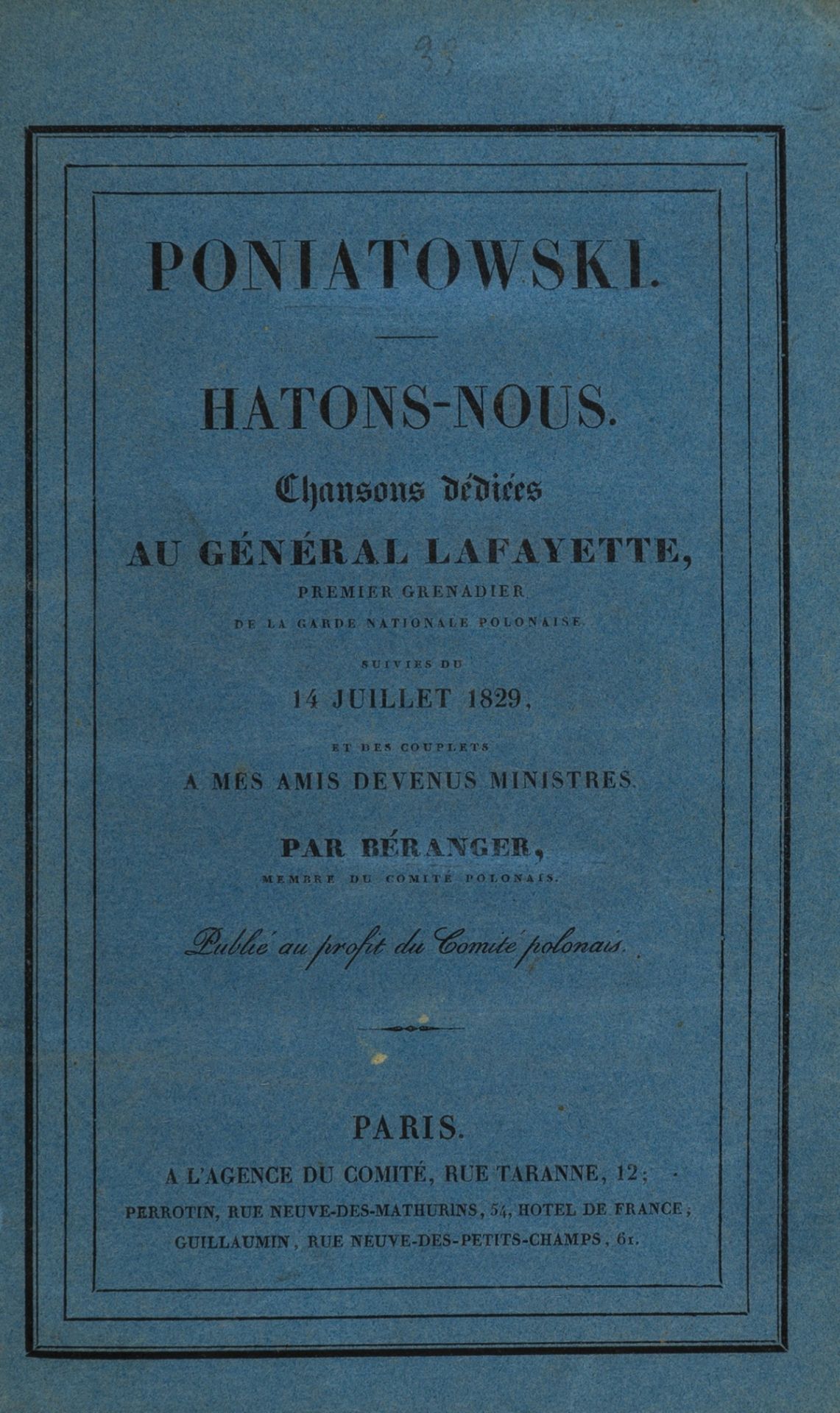 Béranger (Pierre-Jean de) Poniatowski. Haton-nous, first edition, extra-illustrated and with …